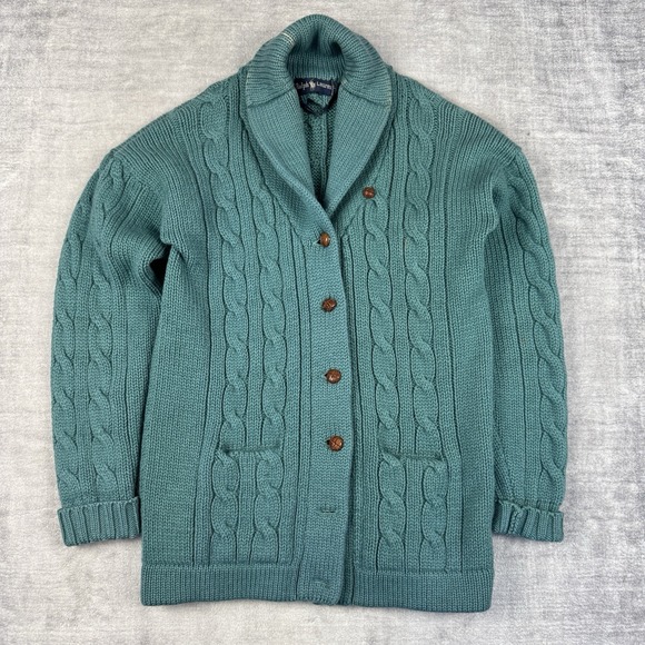 Polo Ralph Lauren Other - Polo Ralph Lauren Sweater Mens Large Blue Cable Knit Shawl Cardigan Lambswool